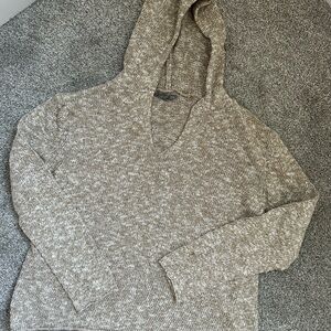 Women's hooded V-Neck Sweater in Tan